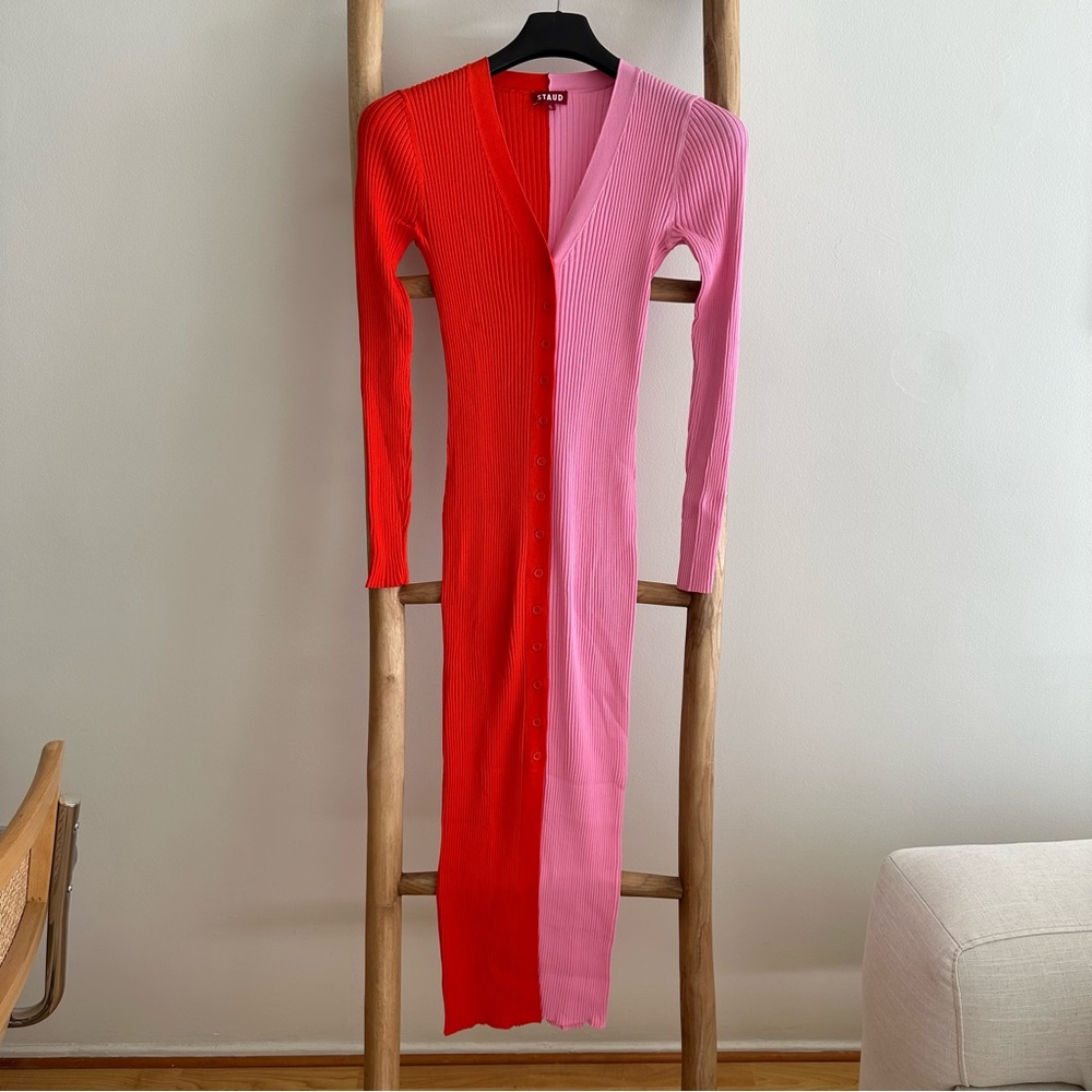 STAUD Shoko Color Block Ribbed Sweater Dress